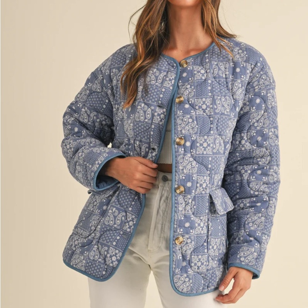 Quilted Blue and White Paisley Jacket